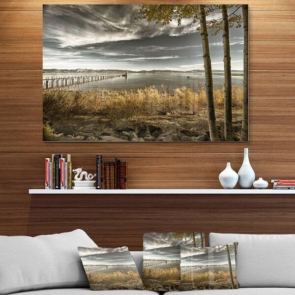Designart 'Pier in Brown Lake' Landscape Photo Metal Wall Art Bed