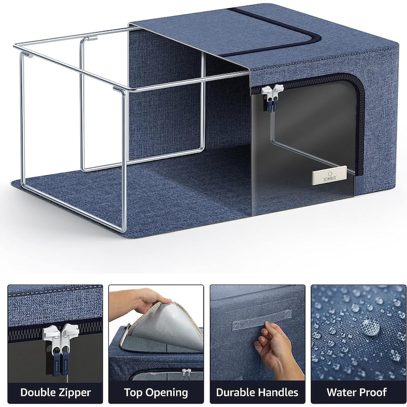Sorbus Oxford Fabric Storage Bins: Stackable, Foldable Organizer Bags, with Clear Window (Set of 2)