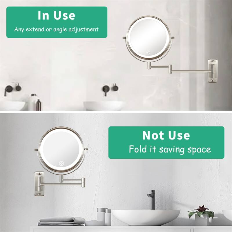3 Color Lighted Magnifying Mirror 10X Wall Mounted Makeup Mirror 8 In