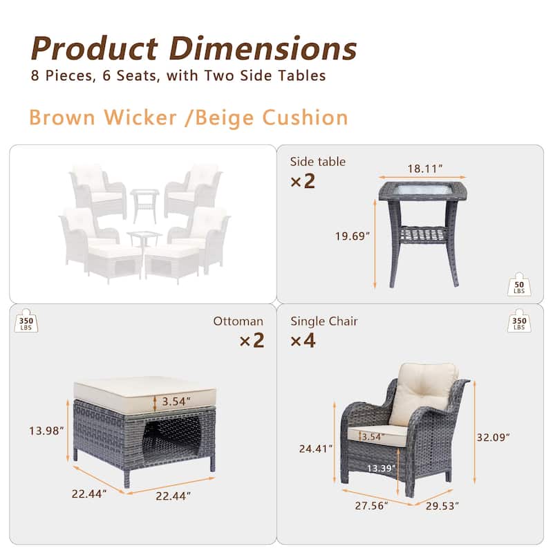 Outdoor Patio Furniture Wicker Conversation Chair and Ottoman Sets