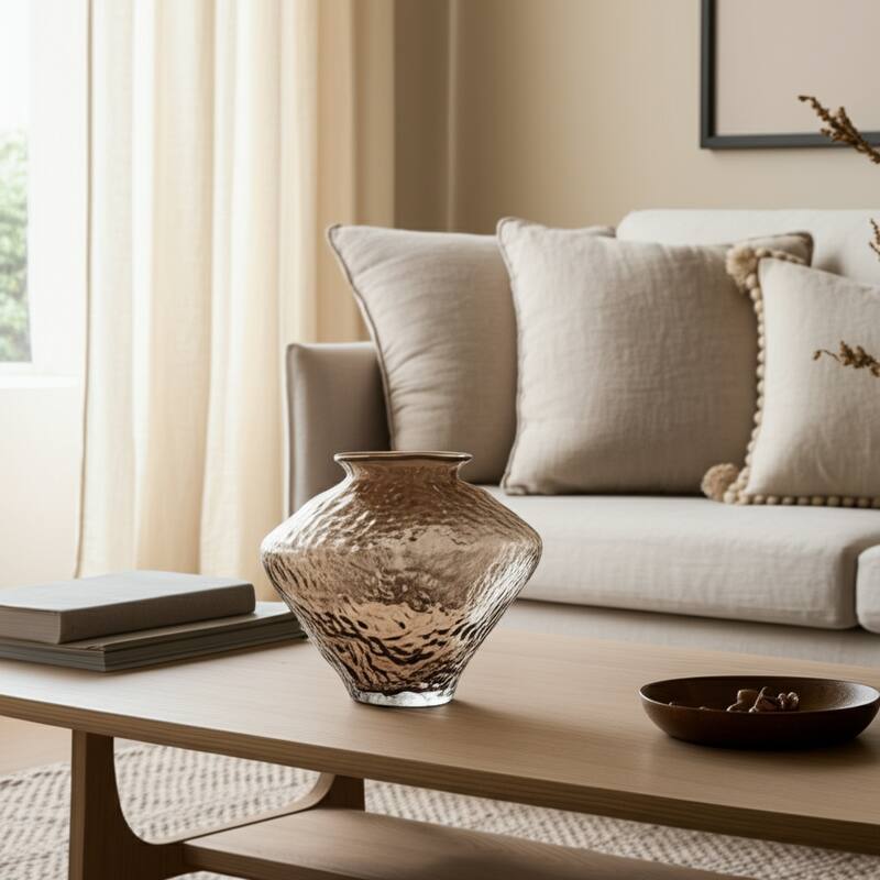 Glass Decorative Vase Contemporary Textured Flower for Home Decor