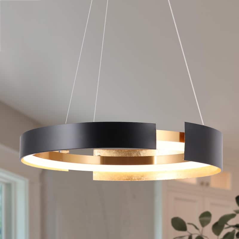 Modern LED Gold Black Drum Chandelier Large Pendant Light for Living Room - D19.5"x H 3.3"