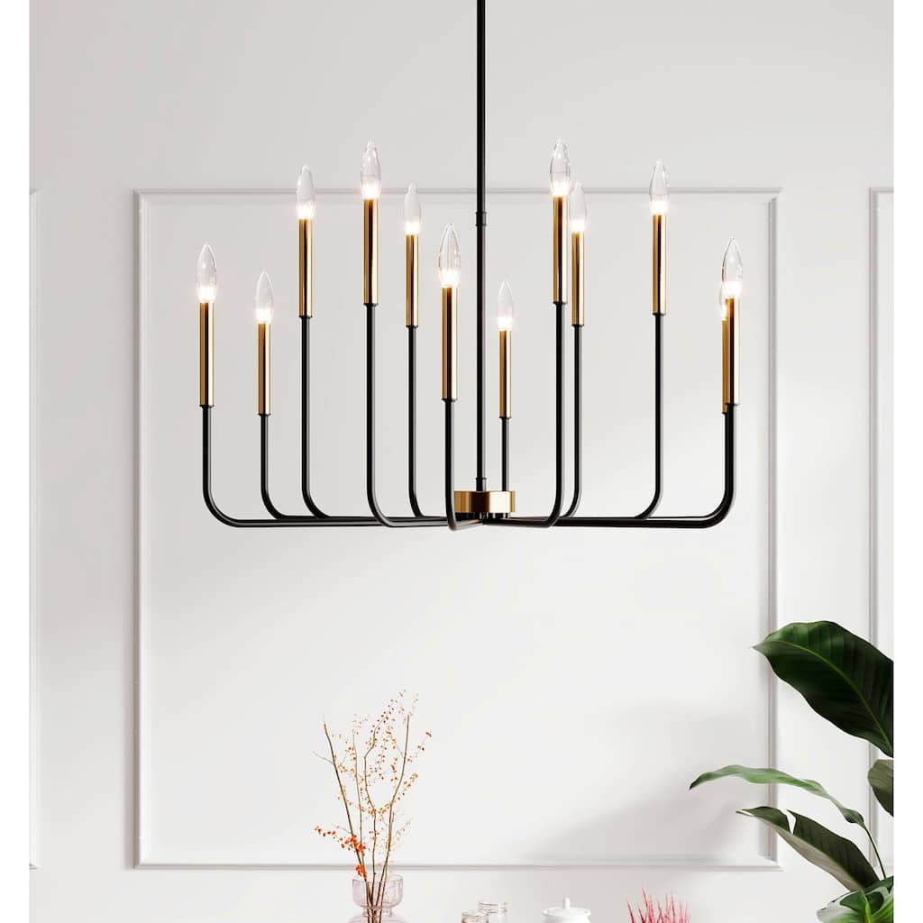 Maxax 12 - Light 40"W Matte Black/Polished Brass Dimmable Classic Candle - Style Tradtional/Classic Chandelier