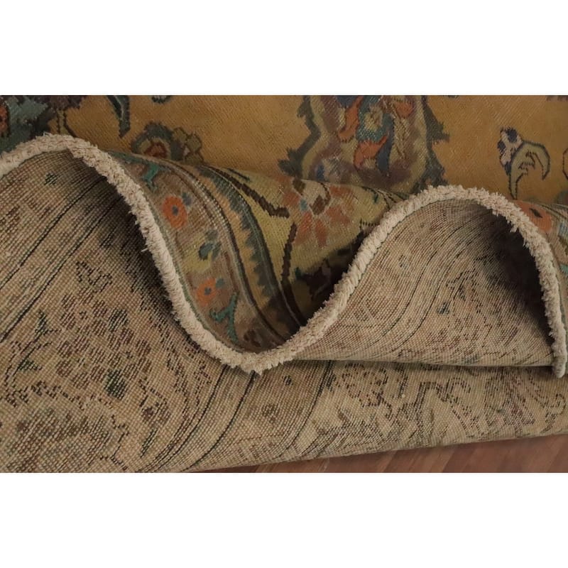 Hand Knotted Oriental 100% Wool Carpet Traditional Floral Yellow & Gold Tabriz Area Rug - 12' 10'' X 9' 10''