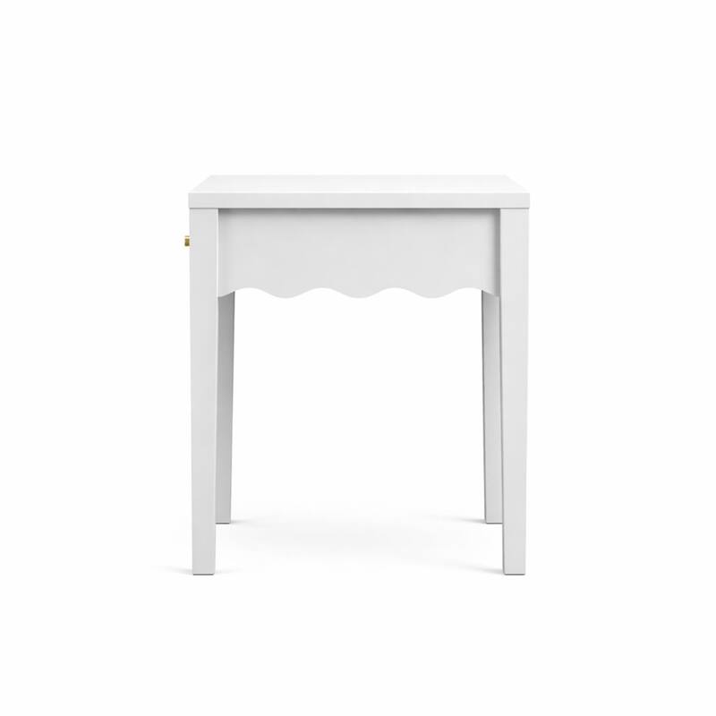 White Nightstand with Drawer, Modern Bedside Table with Wavy Apron Design, Compact End Table, Small Side Table with Storage