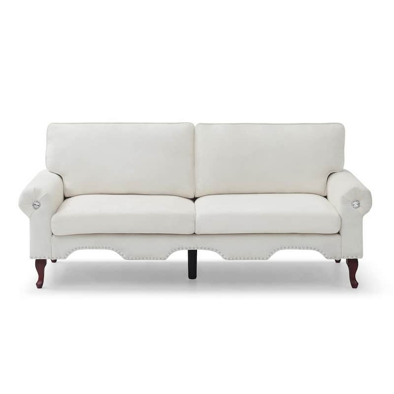 Linen Loveseat - Tufted Chesterfield Sofa - White - 80"