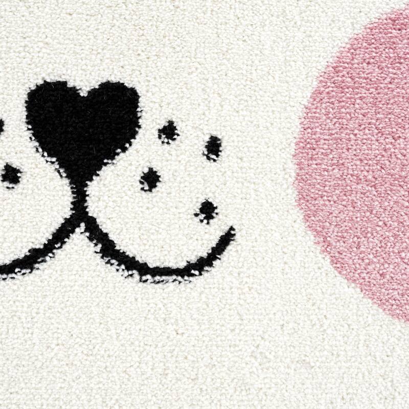 Abani Play Contemporary Pink and Yellow Kitten Indoor Area Rug