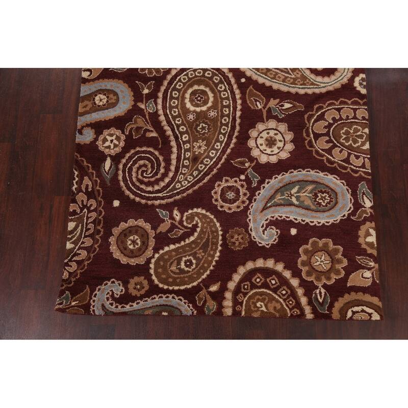 Floral Paisley Oriental Red Wool Area Rug Hand-tufted Office Carpet - 5'0" x 8'0"