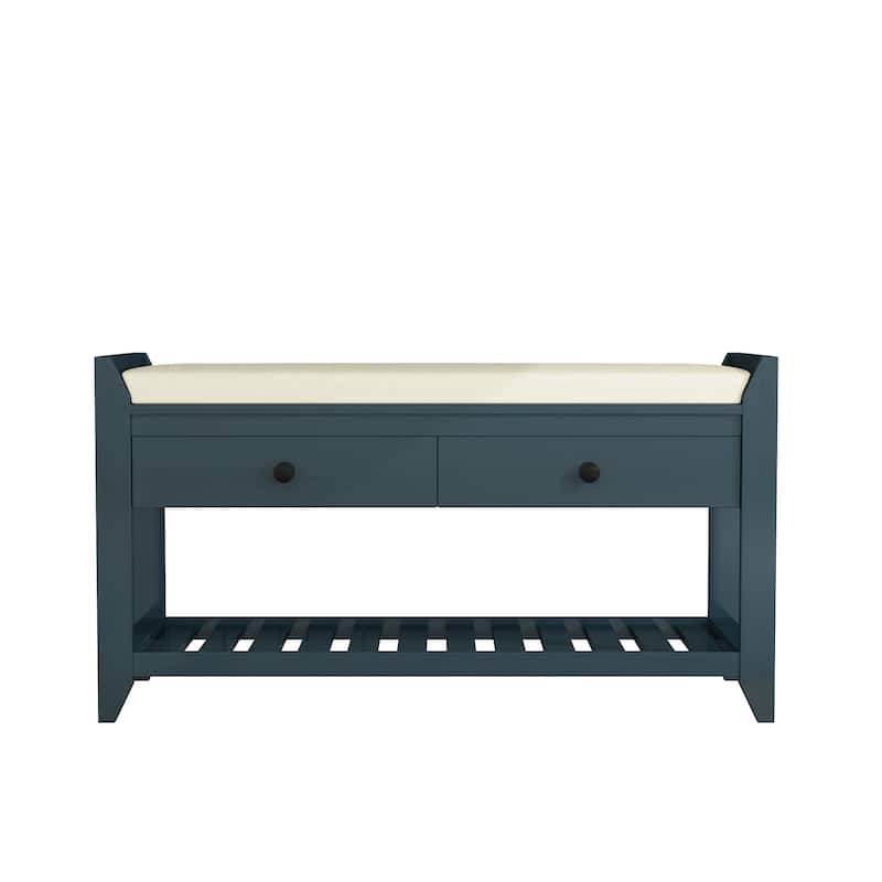 Storage Bench with Cushioned Seat and Drawers