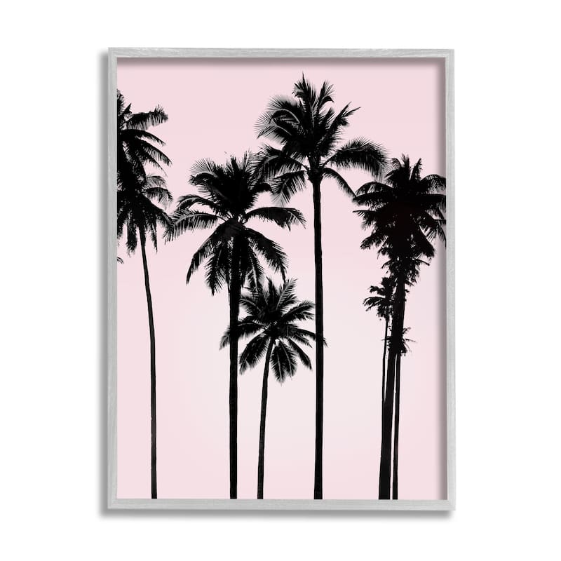 Stupell Tall Palm Tree Silhouettes Soft Tropical Pink Sky Framed Wall Art