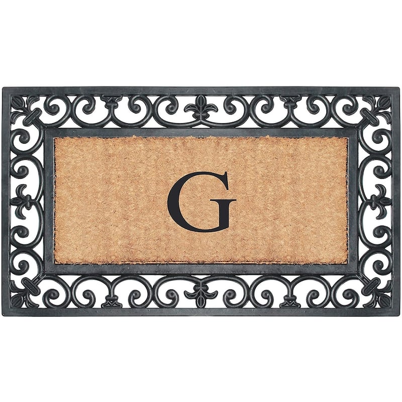 A1HC Rubber and Coir Paisley Border Monogrammed Outdoor Doormat Black, 18"X30" - G