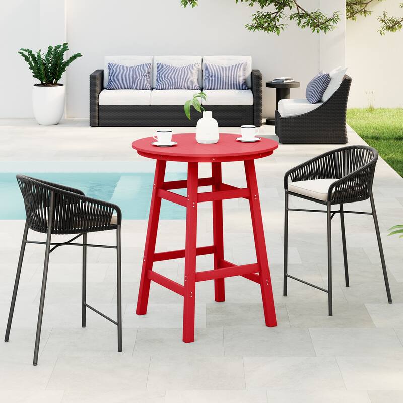 Polytrends Laguna Hdpe All Weather Outdoor Patio 35" Round Bar Table - Red