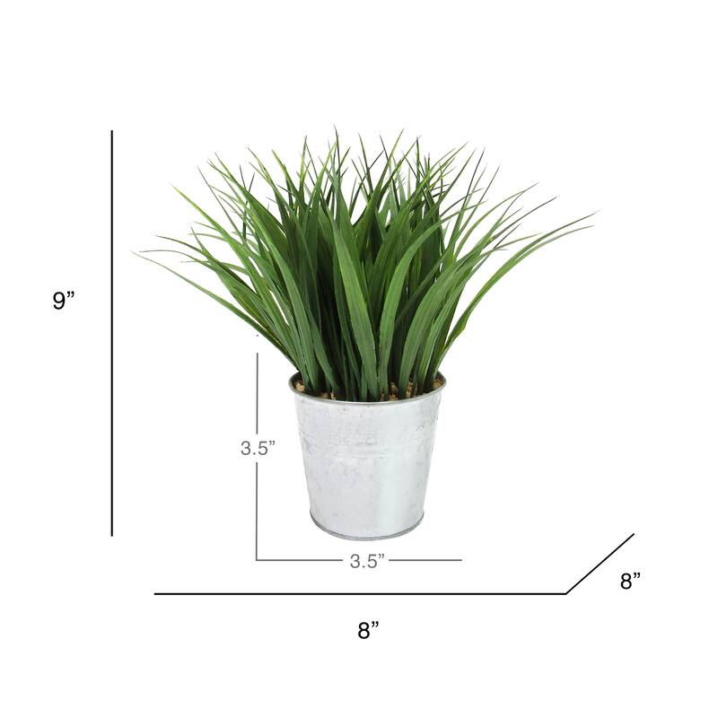 Artificial Wheat Grass Herb Plant in Metal Pot 9in - 9" H x 8" W x 8" DP