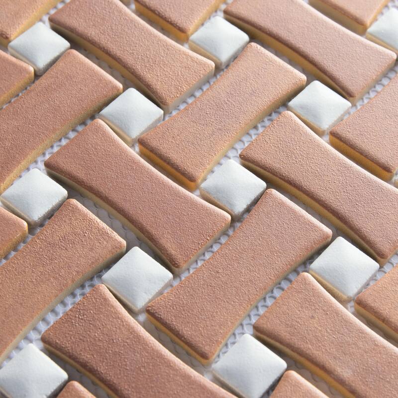 Merola Tile Sentier des Cotto Dog Bone Bsktwv with White Dot 10" x 10" Porcelain Mosaic Floor and Wall Tile