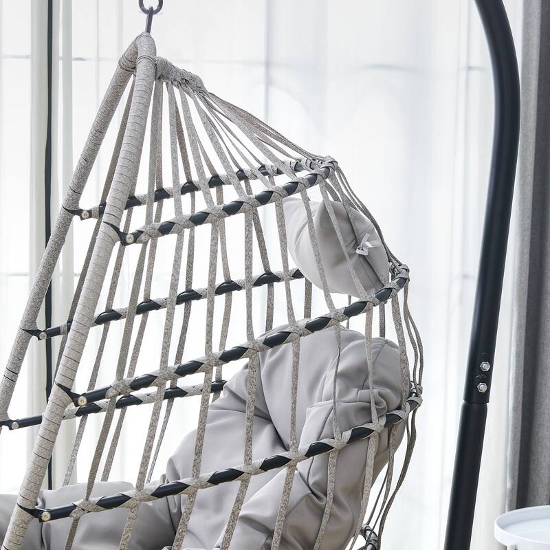 Rustproof Hanging Chair with Plush Cushion, Outdoor Egg-Shaped Swing Chair with a Non-slip Octopus Base