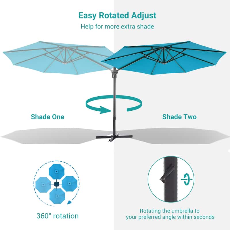 BONOSUKI 11FT LED Cantilever Patio Umbrella 360 Rotation w/Cross Base