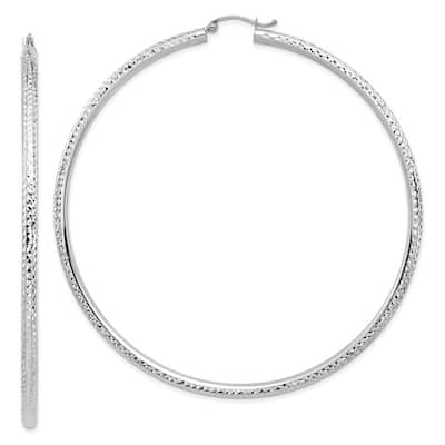 Curata 14k White Gold Lightweight 3mm Sparkle Cut Hoop Earrings - 82.15x79.52mm Wide 3mm Thick