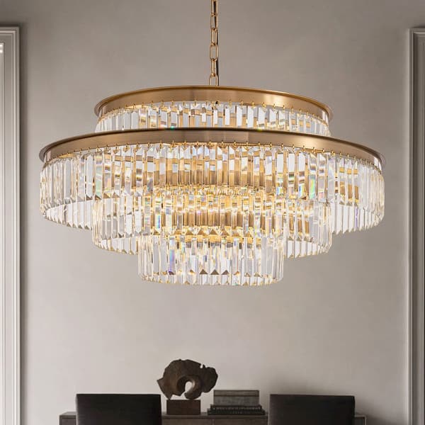 slide 2 of 17, 32 in. Drum Modern Crystal Chandelier 4-Tier Gold Brass Kitchen Island Pendant Light for Dining Room chandelier