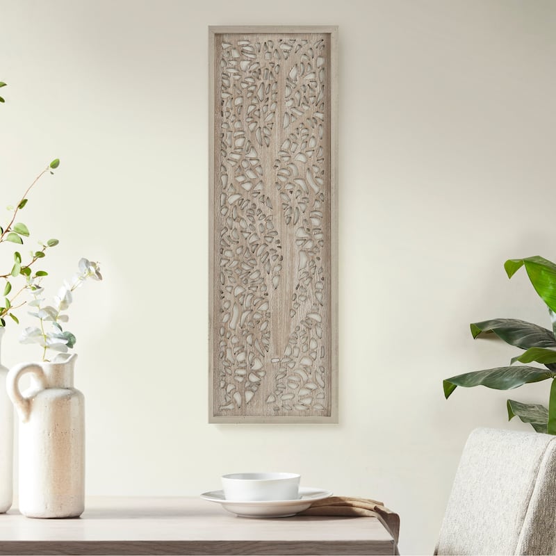 Madison Park Laurel Branches Laser Cut Tree Framed Panel Wall Decor - Natural