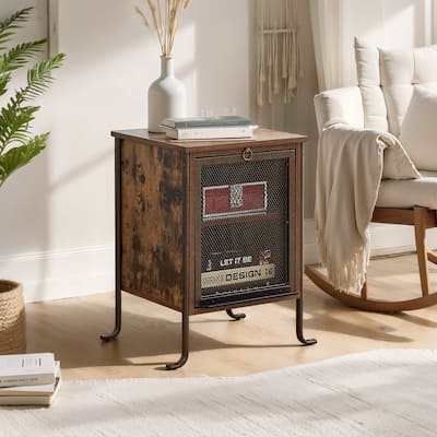 VECELO 3-tier Shelves Modern Nightstand with Switchable Door and Retractable Shelf