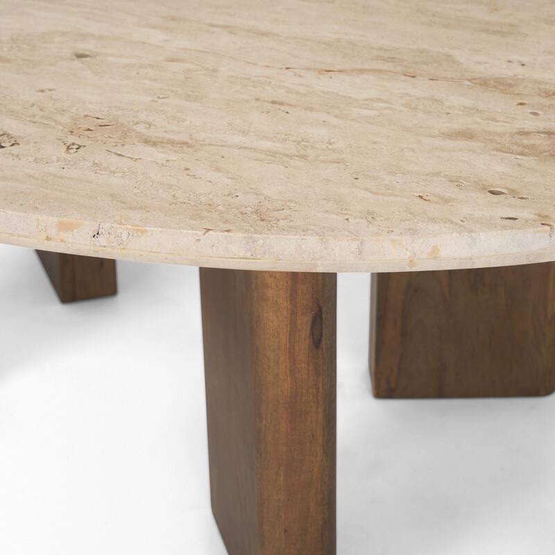 Syona Travertine Mango Wood leg Oval Coffee table - 44.0L x 30.0W x 16.0H