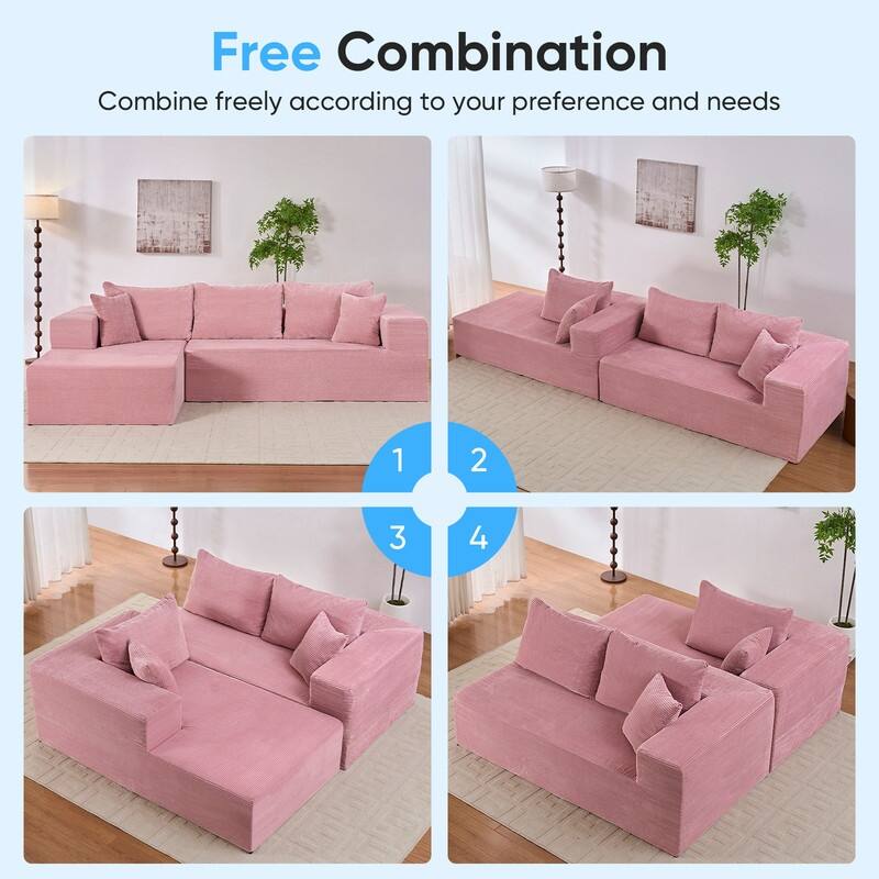 Mixoy Modern 113''Minimalist 2-Piece Corduroy Modular Chaise Sectional Sofa Deep Seat,L-Shaped Upholstered Couch With Chaise