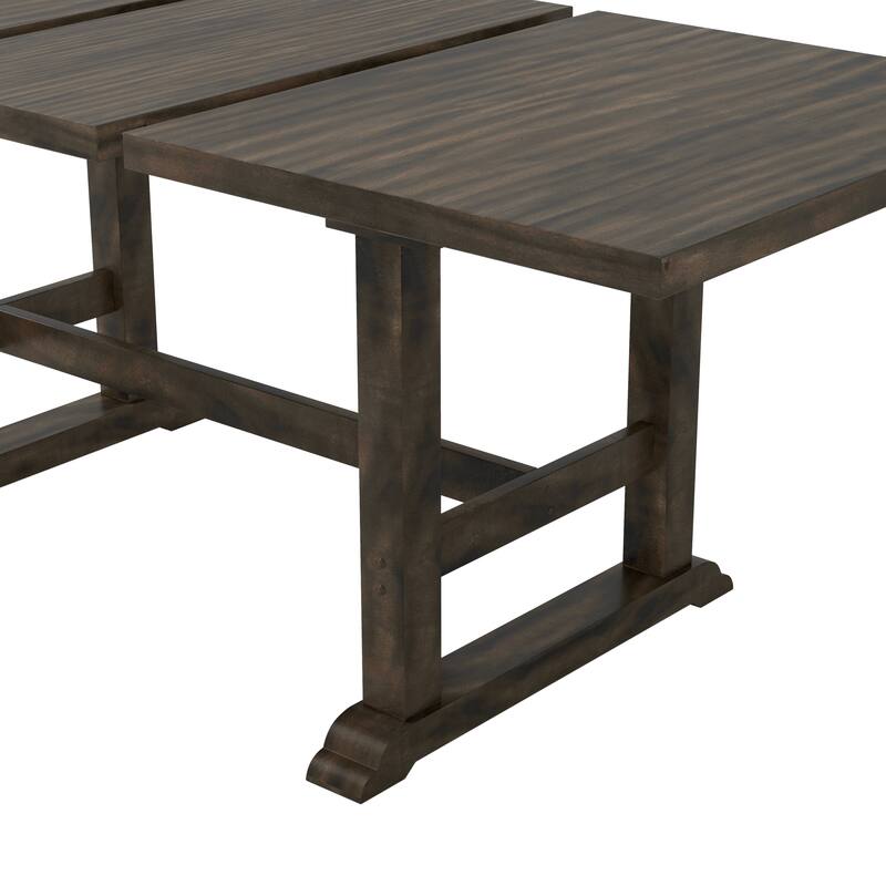 6-Piece Extendable Trestle Dining Table Set with Removable Leaf, Kitchen Set with Upholstered Chairs and Bench