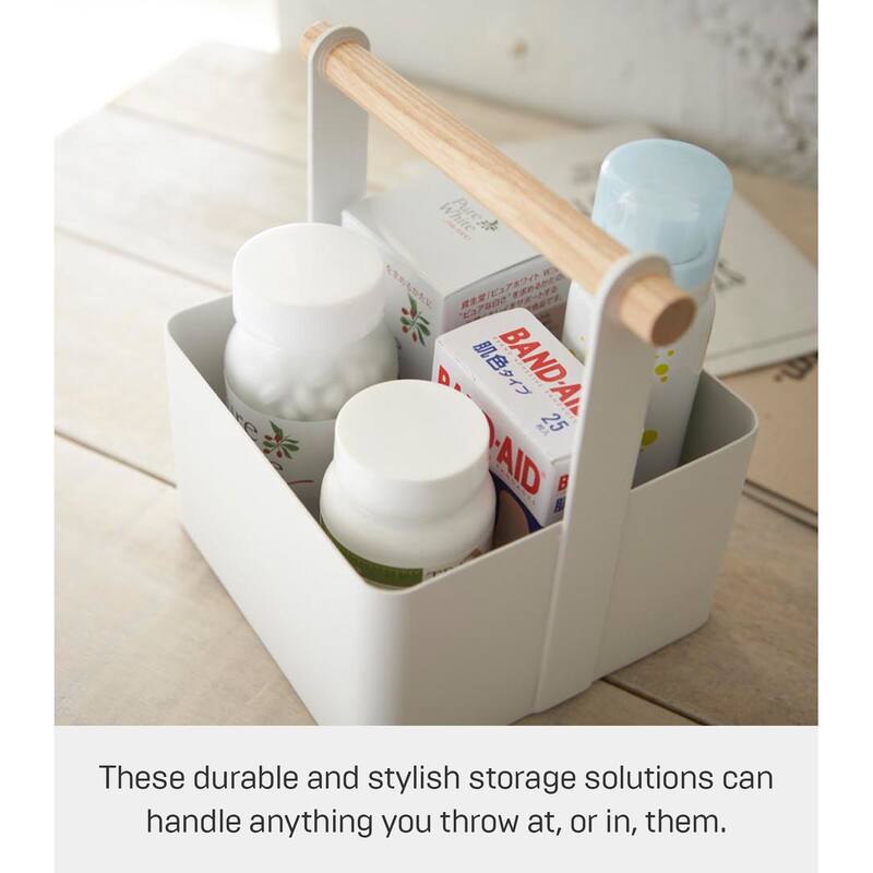 Yamazaki Home Storage Caddy - 2 Sizes, Steel and Wood, Small/Large - L 5.12 x W 6.3 x H 6.3 inches