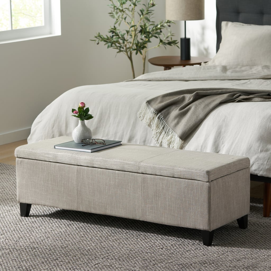 Exquisite Bedroom End of Bed Bench Storage Bench with Safety Hinges, Upholstered Seat Indoor Bench with Flapping Lid