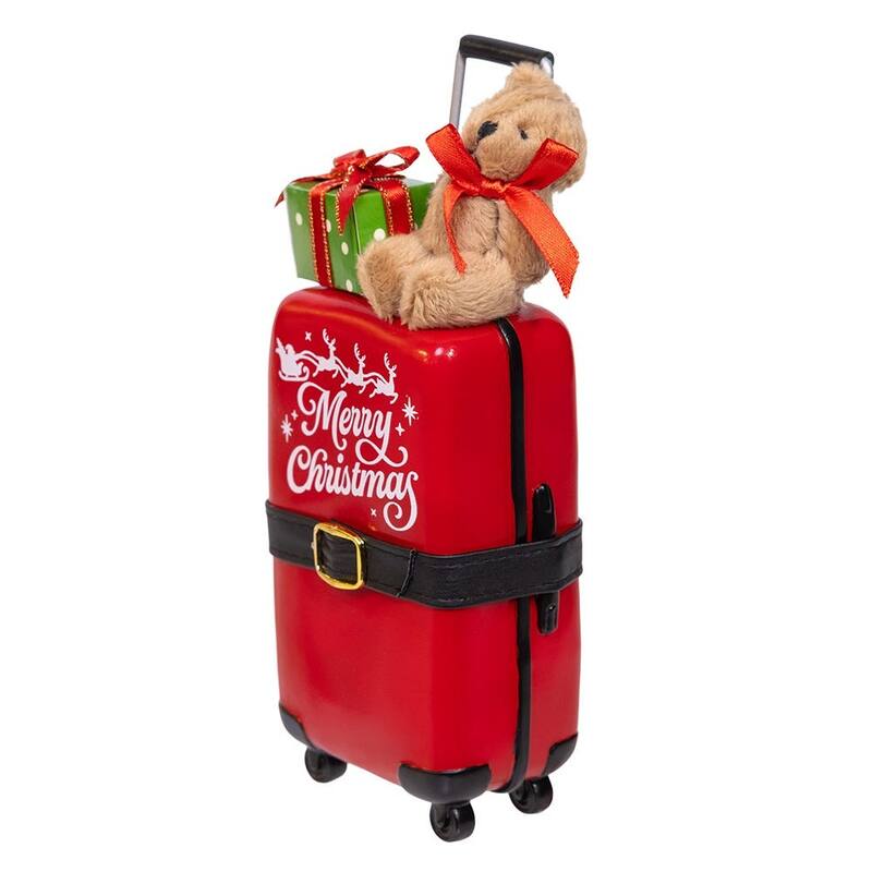 Kurt Adler 10.5-Inch Fabriche Santa with Red Luggage, 2-Piece Set