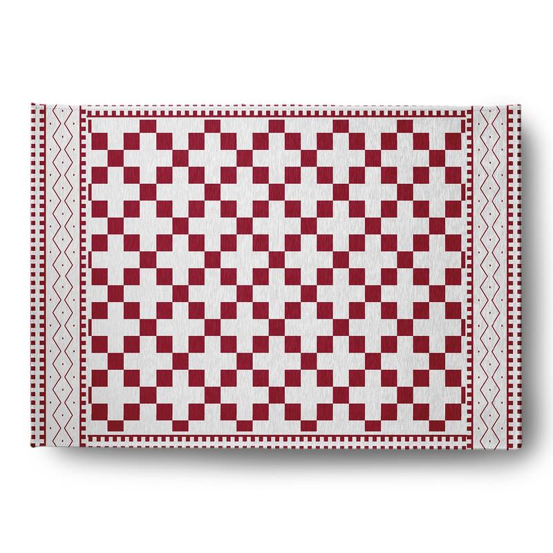 Cross and Squares Rug - Sporty Red - 5' x 7'