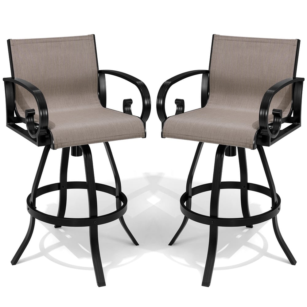 VredHom Outdoor Patio Bar Stools Swivel Bar Chair Sunbrella Textilene Sling - 20.1 in W x 44.3 in H