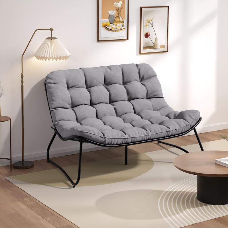 Double Papasan Chair Loveseat Oversized All-weather PE Rattan Chair with Cushion - Dark Grey