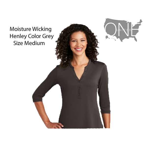 Womens Moisture (Size Medium) Wicking Henley, Sterling Grey