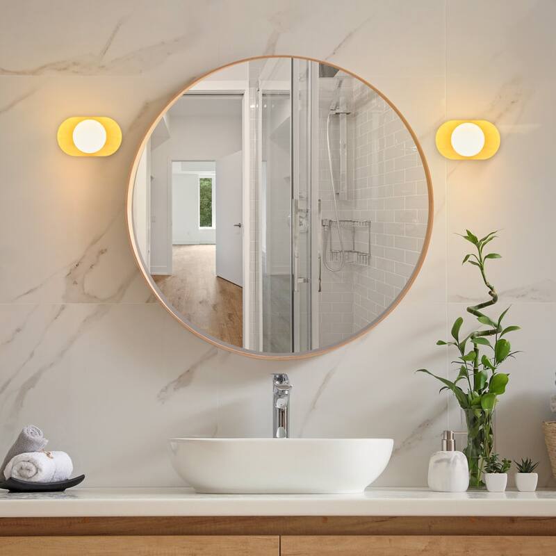 CO-Z Modern Curved Gold Wall Sconce, Opaline Glass Globe