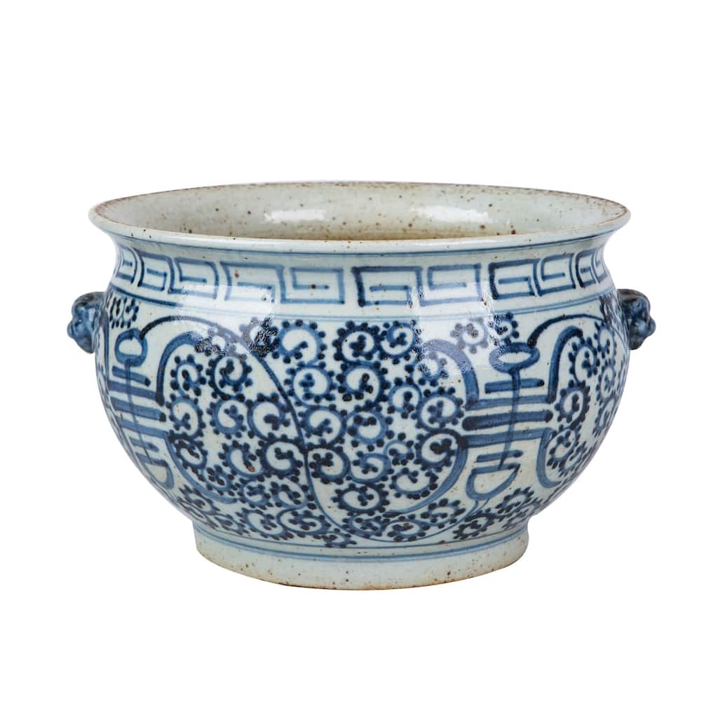 Blue And White Porcelain Curly Vine Longevity Incense Burner