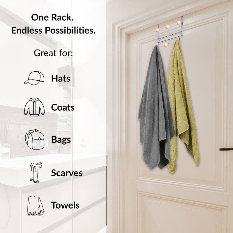 Over The Door Hook Rack with 6 Ball Ends - 10.5 L x 4 D x 7.5 H