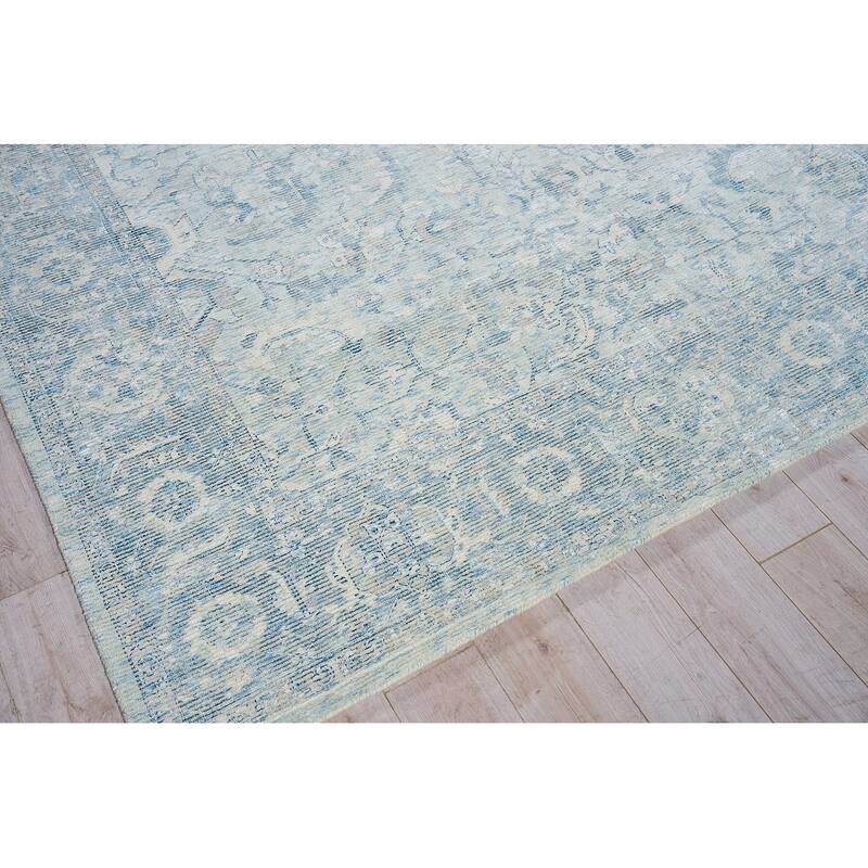 EXQUISITE RUGS Tuscany Hand-loomed Wool/Bamboo Silk Ivory/Blue Area Rug.