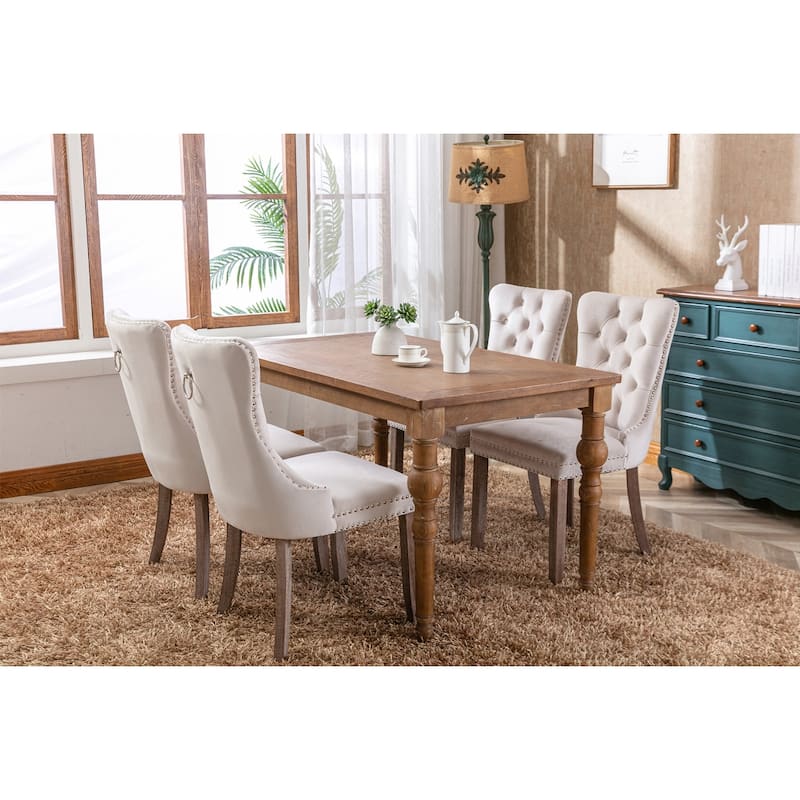 Modern Velvet Upholstered Dining Chair Set of 2 with Nailhead Trim