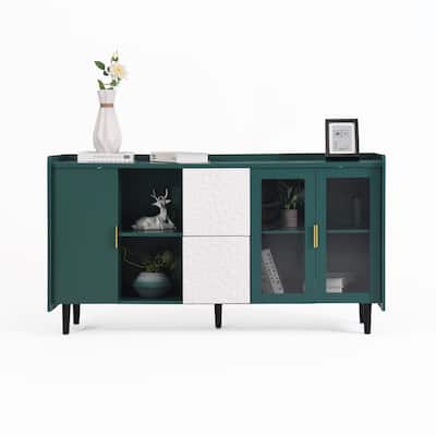 Modern Kitchen Pantry Storage Cabinet with Drawers and Glass Doors, Wood Buffet Table for Kitchen and Living Room