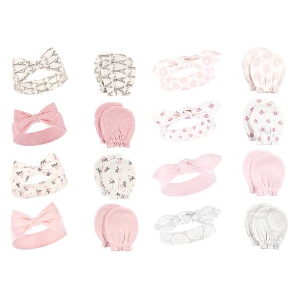 slide 1 of 1, Hudson Baby Infant Girl 16Pc Cotton Headband and Scratch Mitten Set, Paris Lace Medallion, 0-6 Months - Paris Lace Medallion Paris Lace Medallion - 0-6 Months