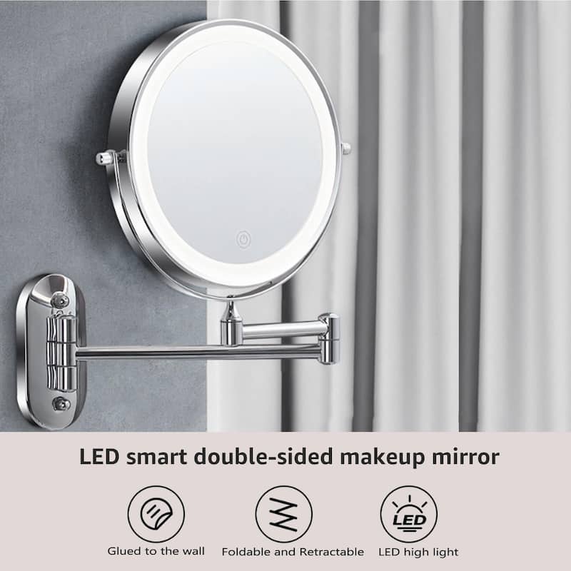 Yulika Rechargeable Lighted Wall Mounted Makeup Mirror with 3 Color Lights Double Sided 1X/10X or 1X/7X