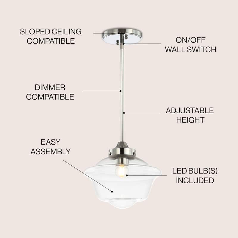 Cleo Adjustable Drop Metal/Glass LED Pendant, by JONATHAN Y