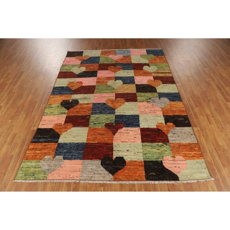 Checkered Moroccan Oriental Area Rug Handmade Bedroom Wool Carpet - 6'11" x 10'0"