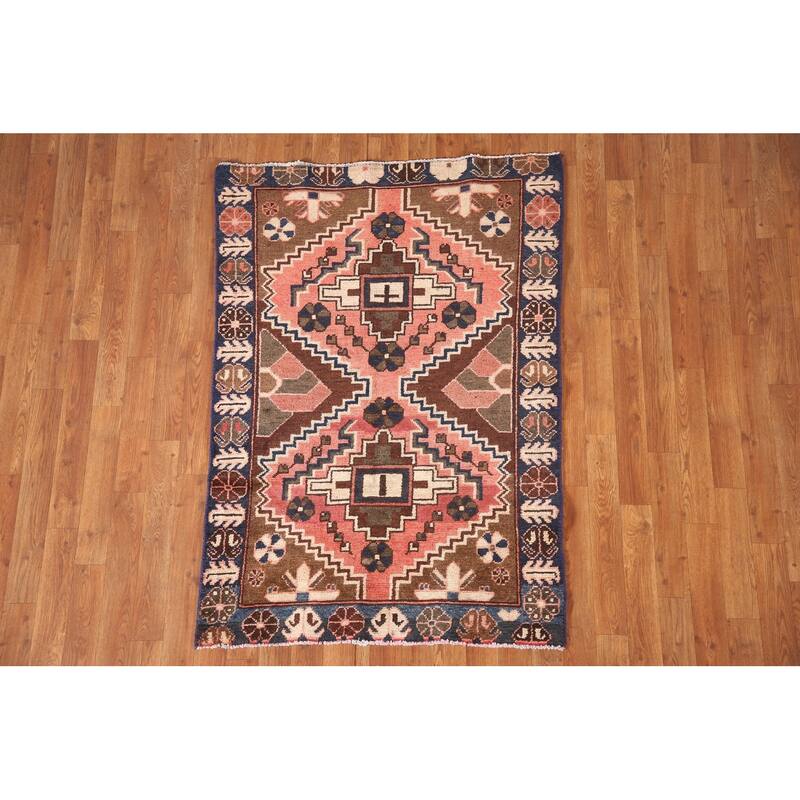 Tribal Bakhtiari Persian Vintage Area Rug Handmade Wool Carpet - 3'3"x 4'8"