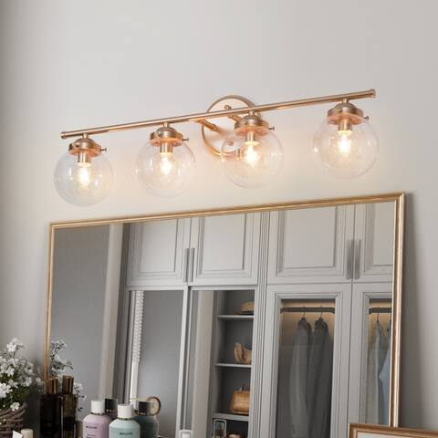 Bela Modern 4-Light Gold Ball Glass Vanity Lights Wall Sconces for Powder Room - L26.5"x W 6.5"x H 8"