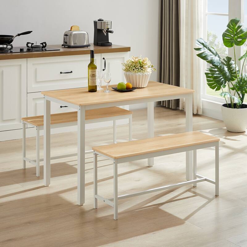 Dining Table Set, Bar Table with 2 Dining Benches