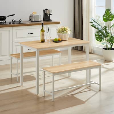 Dining Table Set, Bar Table with 2 Dining Benches