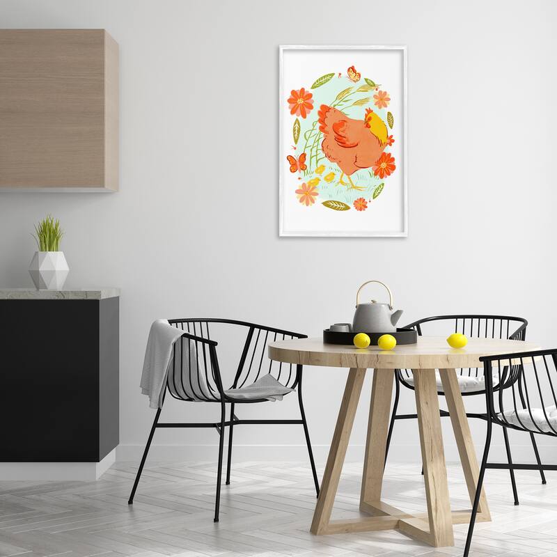 Stupell Hen & Chicks Circular Florals Framed Giclee Art Design By Hannah Moren
