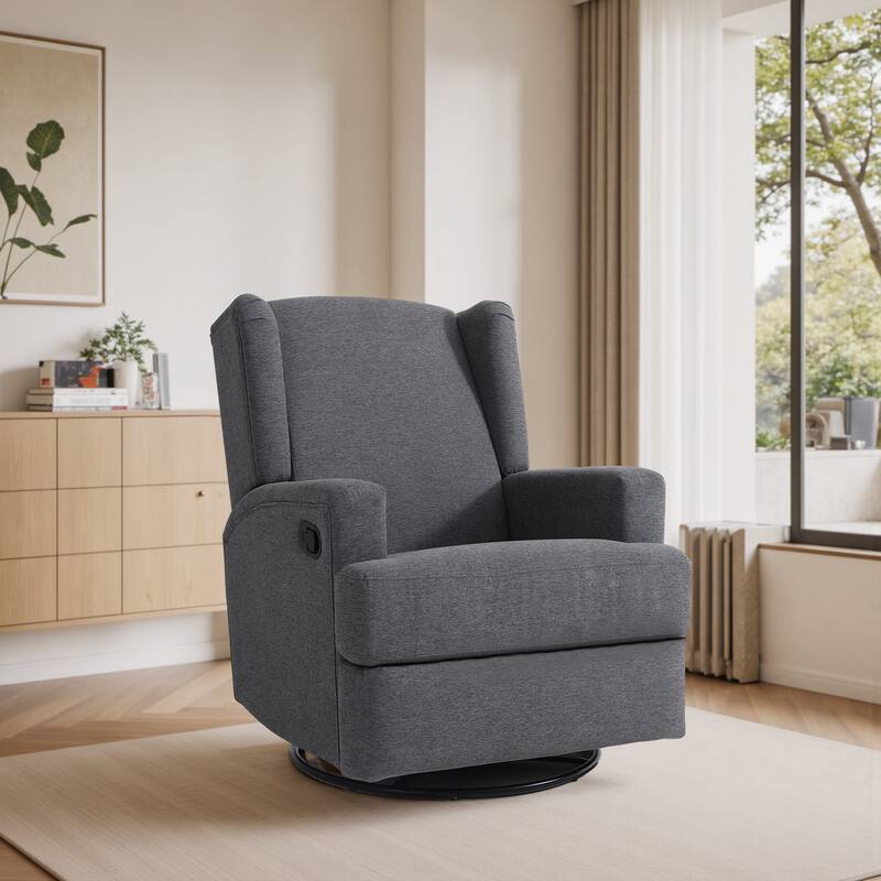 31'' W Wingback Manual Glider Swivel Rocker Recliner Nursery Chair - Grey
